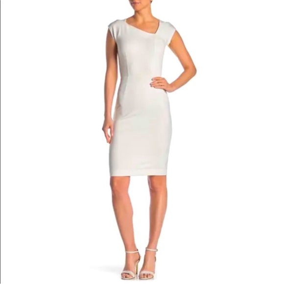 French Connection Lula Asymmetrical Neck Sheath DressSummer White US 12